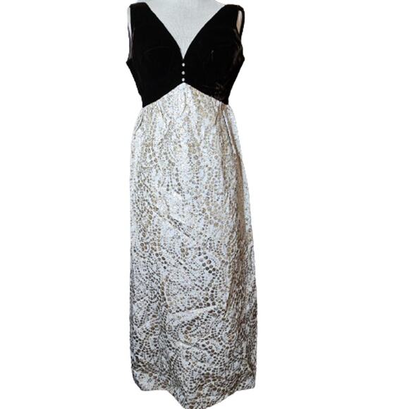 Vintage 70s Handmade Brown Velvet and Cream Sparkle Midi Dress Size 8 - Picture 1 of 4